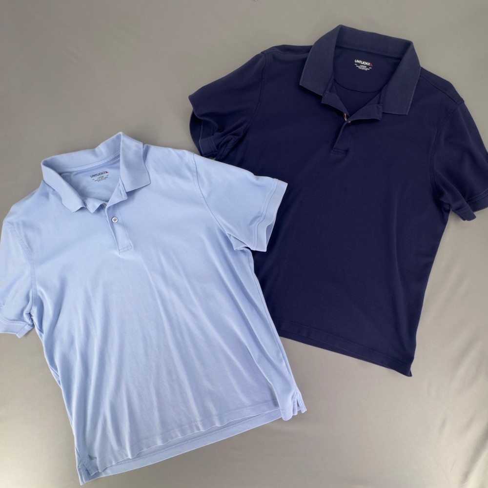 UNTUCKit Men Damaschino Polo Shirt 2 Pack Navy Light Blue Cotton Large Regular